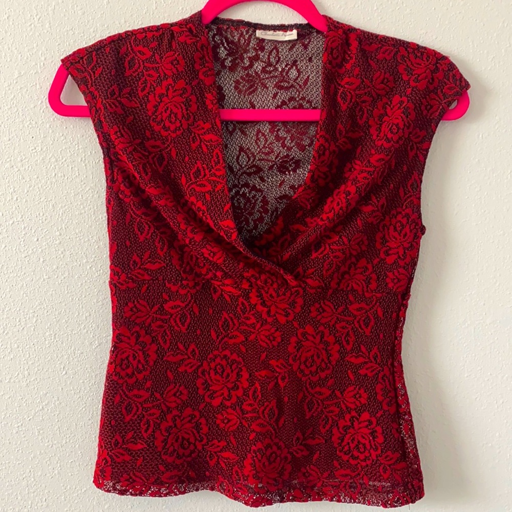 Lacey Red Rose V-neck Top
